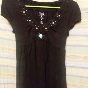 BLACK DRESS WITH TURQUOISE EMBELLISHMENTS